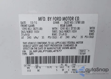 2016 Lincoln Mkx Reserve from USA, damaged, VIN 2LMPJ8LP7GBL47577